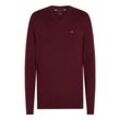 V-Ausschnitt-Pullover TOMMY HILFIGER "PIMA ORG CTN CASHMERE V NECK", Herren, Gr. L, rot (deep rouge), Obermaterial: 92% Baumwolle, 8% Kaschmir, casual, V-Ausschnitt, Langarm, Pullover