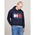 Sweatshirt TOMMY JEANS "TJM RLX MELANGE FLAG HOODIE" Gr. L, blau (schwarz night navy melange), Herren, Obermaterial: 78% Baumwolle, 22% Polyester, unifarben, Sweatshirts, mit bedruckten Markenlogo auf Brusthöhe