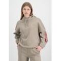 Hoodie ALPHA INDUSTRIES "Alpha Industries Women - Hoodies X-Fit Label OS Hoodie Wmn" Gr. M, beige (vintage sand), Damen, Shell: 80% Cotton, 20% Polyester, Sweatshirts