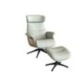 Relaxsessel FLEXLUX "Clement Relaxstuhl, Polstersessel, Liegesessel, TV-Sessel", weiß (warm weiß), B:83cm H:112cm T:125cm, 100% Echteder, Sessel, Rücken- & Kopfteilverstellung, Drehbar, Armlehne Eiche, Fuß Schwarz