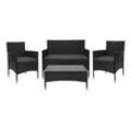 Poly-Rattan Garnitur HHG-813, Balkon-/Garten-/Lounge-Set Sofa Sitzgruppe schwarz, Kissen dunkelgrau