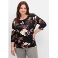 3/4-Arm-Shirt mit Blumenprint, aus Viskosejersey, dunkellila gemustert, Gr.46