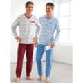 Schlafanzug KINGS CLUB Gr. 48/50, bunt (blau, bordeaux), Herren, 100% Baumwolle, Homewear-Sets