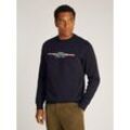 Sweatshirt TOMMY HILFIGER "HILFIGER STRIPE SWEATSHIRT", Herren, Gr. XXXL, blau (desert sky), Sweatware, Obermaterial: 70% Baumwolle, 30% Polyester, casual, Rundhals, Langarm, Sweatshirts, mit mehrfarbigen Print