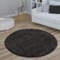 Paco Home Teppich Rund Hochflor Wohnzimmer Shaggy Langflor Weich Flauschig Modern Unifarben Ø 80 cm Rund, Anthrazit