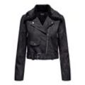 Lederimitatjacke ONLY "ONLMACY WASHED BIKER CC OTW", Damen, Gr. L (40), schwarz (phantom detail:dtm fur), Web, Obermaterial: 100% Polyester, unifarben, modisch, Jacken