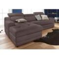 Ecksofa EXXPO - SOFA FASHION "Lotos, bequem und funktionell, L-Form", braun (schoko), B:242cm H:92cm T:98cm, NaturLEDER (echtes Rindsleder) in Sitz und Rücken. Korpus in passendem Kunstleder SOFTLUX bezogen, Luxus-Kunstleder, Sofas, mit Kopf- bzw. Rückenverstellung, wahlweise mit Bettfunktion