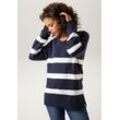 Strickpullover ANISTON CASUAL Gr. 32/34, blau (marine, weiß) Damen Pullover im trendigen Streifen-Dessin