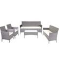 3-2-1-1 Poly-Rattan Garten-Garnitur Hamar, Lounge-Set Sitzgruppe Sofa ~ grau, Kissen creme