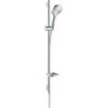 Brausegarnitur HANSGROHE "Raindance Select E", silber (chrom), Messing, Brausegarnituren, 12cm, mit Duschstange 90cm und Seifenschale, chrom