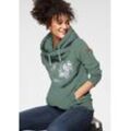 Sweater RAGWEAR "GRIPY BUTTON WORLD O" Gr. XS (34), grün (green) Damen Sweatshirts Kapuzensweatshirt mit Statement-Front-Print