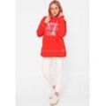 Hoodie ZWILLINGSHERZ ""Good Energy Club"" Gr. L/XL, rot, Damen, Sweatware, Obermaterial: 50% Baumwolle, 50% Polyester, unifarben, Sweatshirts, Oversized mit Kapuze und Front und Back Motiv