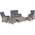 Gartenlounge-Set KONIFERA "Monaco", grau, Polyrattan, Sitzmöbel-Sets, höhenverstellbarer Tisch 43,5 - 66,5 cm