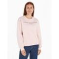 Sweatshirt TOMMY HILFIGER "MDRN REG CORP LOGO C-NK SWTSHRT", Damen, Gr. L (40), pink (delicate pink), Sweatware, Obermaterial: 64% Baumwolle, 36% Polyester, unifarben, casual, regular fit hüftlang, Rundhals, Langarm Rippbündchen, Sweatshirts, mit Logoschriftzug