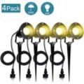 Tolletour - 4X led Gartenstrahler Gartenleuchte Warmweiss led Gartenbeleuchtung IP65 4W GU10 Mit Erdspiess Stecker Aussen Wiese Fuer