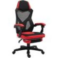 Ergonomischer Bürostuhl, Gaming Stuhl, Drehstuhl mit Fußstütze, pc Stuhl, Chefsessel, höhenverstellbar, Polyester, Schwarz+Rot,58 x 63 x 112-122 cm