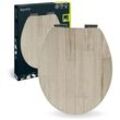 Sitzplatz - aquaSu® WC-Sitz mit Absenkautomatik, Holz Dekor Holz-Optik Beige-Grau, Holzkern Toilettensitz, universale o Form, oval, Fast Fix