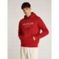 Hoodie TOMMY HILFIGER "BIG HILFIGER HOODY" Gr. M, rot (schwarz magma), Herren, Sweatware, Obermaterial: 63% Baumwolle, 37% Polyester, Sweatshirts, mit kontrastfarbenen Print