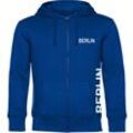 multifanshop Kapuzen Sweatshirt Jacke - Berlin blau - Brust & Seite - Druck weiß - Sweat