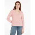 Strickpullover TOMMY HILFIGER "SOFT WOOL V-NK SWEATER" Gr. XS (34), pink (delicate heather) Damen Pullover mit V-Ausschnitt aus 100% Wolle