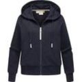 Kapuzensweatjacke RAGWEAR "Taila", Damen, Gr. XS (34), blau (navy), Sweatware, Material: 70% Baumwolle, 30% Polyester, casual, weit hüftlang, tiefer Rundhals, Langarm Ärmel ohne Ärmelschlitz Rippbündchen, Sweatjacken, modische Damen Sweatjacke mit Kapuze