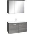 Badmöbel-Set WELLTIME "Ravenna", grau (grafit, eichefarben), Kastenmöbel-Sets, Breite 90 cm, Spiegelschrank und Waschtisch