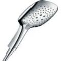 Handbrause HANSGROHE "Raindance Select E", silber (chrom), B:13cm H:10,5cm T:23,6cm, Duschköpfe, 15cm, 3 Strahlarten wassersparend 9 l/min, chrom