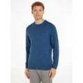 Rundhalspullover TOMMY HILFIGER "PIMA ORG CTN CASHMERE CREW NECK", Herren, Gr. L, blau (donegal aegean sea), Obermaterial: 92% Baumwolle, 8% Kaschmir, casual, Rundhals, Langarm, Pullover