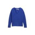 TOM TAILOR DENIM Damen Relaxed Strickpullover mit V-Ausschnitt, blau, Uni, Gr. XXL