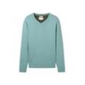 TOM TAILOR Herren Strickpullover mit V-Ausschnitt, blau, Uni, Gr. XXL