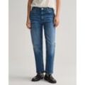 Straight-Jeans GANT "STRAIGHT CROPPED JEANS" Gr. 28, N-Gr, blau (mid blau broken in), Damen, Denim/Jeans, Obermaterial: 99% Baumwolle, 1% Elasthan, Jeans, Verkürzte Jeans mit geradem Bein