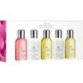 Molton Brown Produktsets Reise-Sets Travel Body & Hair Collection Delicious Rhubarb & Rose Body Lotion 100 ml + Delicious Rhubarb & Rose Bath & Shower Gel 100 ml + Orange & Bergamot Bath & Shower Gel 100 ml + Purifying Shampoo With Indian Cress 100 ml + Purifying Conditioner With Indian Cress 100 ml