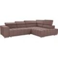 Ecksofa EXXPO - SOFA FASHION "Elias, aktuelle Kreuzsteppung im Sitz, bequem, L-Form", braun (hellbraun), B:307cm H:94cm T:201cm, Struktur ( 100% Polyester), Sofas, mit Kopf- bzw. Rückenverstellung, wahlweise mit Bettfunktion