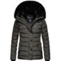 Steppjacke NAVAHOO "Milianaa" Gr. L (40), grau Damen Jacken Edle Winterjacke mit weicher Kunstfell-Kapuze