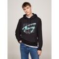 Hoodie TOMMY JEANS "TJM REG SPRAY HOODIE", Herren, Gr. XL, schwarz, Sweatware, Obermaterial: 100% Baumwolle, casual, Langarm Rippbündchen, Sweatshirts, Tommy Jeans-Graffiti-Signatur-Logo auf Brust