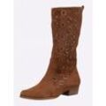 Stiefel HEINE, Damen, Gr. 35, braun (cognac), Leder, Veloursleder, Rindsleder, modisch, Schuhe Cowboystiefel Sommerstiefel Reißverschlussstiefel