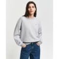 Sweatshirt GANT "SHIELD C-NECK SWEAT" Gr. M, grau (light grau melange), Damen, Sweatware, Obermaterial: 87% Baumwolle, 13% Polyester, Sweatshirts, Grafische GANT-Stickerei auf der Brust