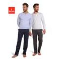 Pyjama AUTHENTIC LE JOGGER Gr. 44/46, blau (blau, navy, weiß, grau), Herren, Jersey, Obermaterial: 100% Baumwolle, unifarben, Homewear-Sets, mit Knopfleiste am Halsausschnitt