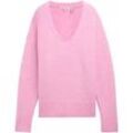 TOM TAILOR DENIM Damen Relaxed Strickpullover mit V-Ausschnitt, rosa, Uni, Gr. XXL