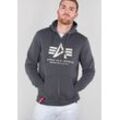 Kapuzensweatjacke ALPHA INDUSTRIES "BASIC ZIP HOODY", Herren, Gr. M, grau (grau, schwarz), angeraute Sweatware, Obermaterial: 80% Baumwolle, 20% Polyester, bedruckt, modisch, normal, Rundhals, Langarm eingesetzt Rippbündchen, Sweatjacken