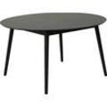 Esstisch HAMMEL FURNITURE "Meza Designtisch mit Auszugsfunktion und 2 Einlegeplatten", grau (graphit, schwarz), B:135cm H:73,5cm T:135cm, Tischplatte: Graphit nanobehandeltes Fenix-Laminat (schwarzer Rand), Gestell: Schwarz gebeizt Esche (Massivholz), Mit nanobehandeltem Laminat, einer matten, seidigen Oberfläche, die Fingerabdrücke abweist und langlebig und hygienisch ist, Tische, Ø135(231) cm, r