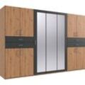 Kleiderschrank WIMEX "Taiga Kleiderschrank mit Spiegel OTTOs Choice Topseller", grau (artisaneichefarben, graphit), B:313cm H:210cm T:58cm, Spanplatte, Schränke, mit Schubladen auf bequemer Höhe, Garderobe Schlafzimmerschrank, Topseller