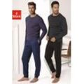 Pyjama AUTHENTIC LE JOGGER Gr. 44/46, bunt (schwarz, blau) Herren Homewear-Sets in langer Form mit garngefärbten Streifen