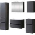 Badezimmer-Set WELLTIME "Kaunas", grau (matt grau, grau), B:160cm H:200cm T:49cm, Kastenmöbel-Sets, bestehend aus Waschtisch-Set mit Seitenschrank, Breite 160 cm