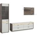 Wohnwand INOSIGN "Treviso, Breite 268 cm, bestehend aus: 1x Vitrine, 1x Lowboard und", grau (nox oak dunkel, hellgrau nachbildung), B:268cm H:198cm T:43cm, Spanplatte, Kastenmöbel-Sets, 1x Wandboard, Kombination, Wohnkombination, Mediawand, TV-Wand