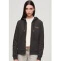 Kapuzensweatjacke SUPERDRY "ESSENTIAL LOGO ZIP HOODIE" Gr. M, schwarz (bison black) Damen Sweatjacken mit Logostickerei