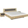 Bettanlage RAUCH "Doppelbett Futonbett BURANO in schwebender Optik", grau (eiche artisan, graumetallic), B:265cm H:82cm T:213cm, Holzwerkstoff, Schlafzimmermöbel-Sets, und abgesetztem Kopfteil mit 2 Nachttischen MADE IN GERMANY