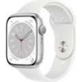 Apple Watch Series 8 Aluminium 45 mm (2022) GPS silber Sportarmband weiß M/L