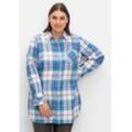 Karierte Longbluse mit Krempelfunktion, offwhite kariert, Gr.42