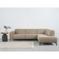 Ecksofa PLACES OF STYLE "Lorcan", grau (taupe), B:275cm H:77cm T:210cm, Struktur weich: (85% Polyester, 15% Nylon), Sofas, mit schwarzen Metallfüßen, Lederoptik und in weichem Strukturstoff